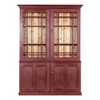 Large Antique English Pine Glazed Bookcase, 1890 For Sale