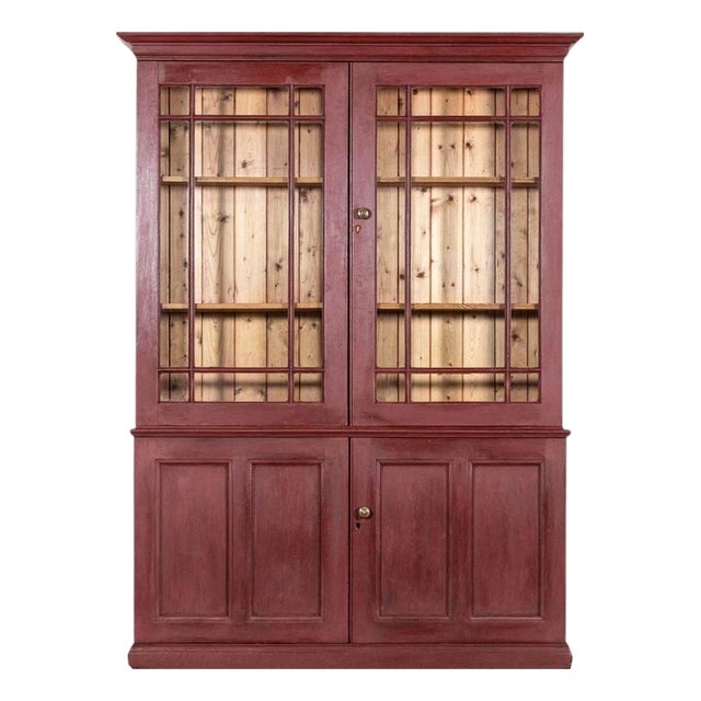 Large Antique English Pine Glazed Bookcase, 1890 For Sale