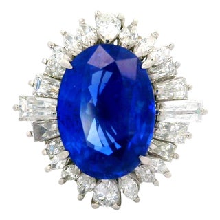 5.56 Carat Ceylon Sapphire Diamond Platinum Ring, Size 5 For Sale