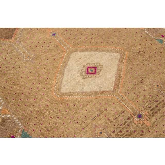 Textile 4 X 13 Vintage Turkish Kars Wool Rug in Tan Color With a Tribal Pattern For Sale - Image 7 of 9