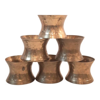 Hammered Brass Napkin Rings Set 6 For Sale