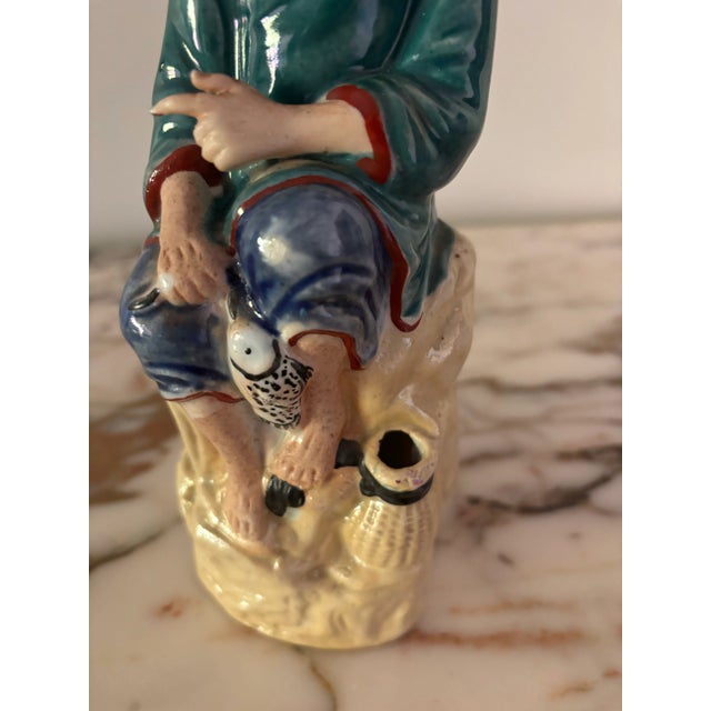 Vintage Porcelain Chinese Fisherman Figurine For Sale - Image 6 of 8