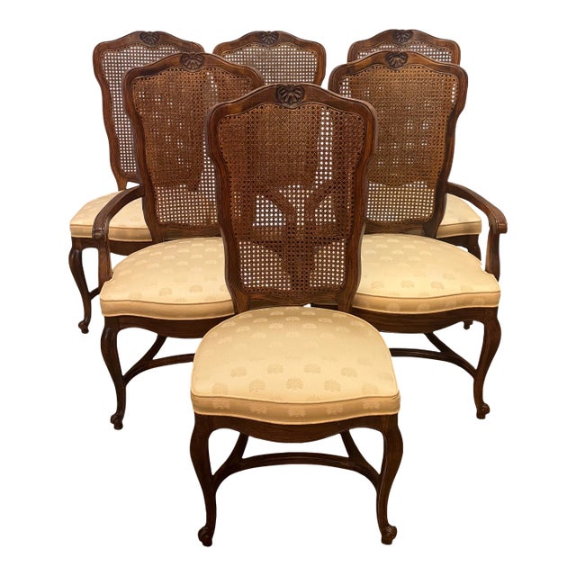 Vintage Century French Country Style Oak & Cane Dining Chairs - Set of 6 For Sale