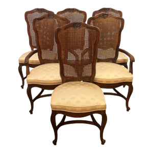 Vintage Century French Country Style Oak & Cane Dining Chairs - Set of 6