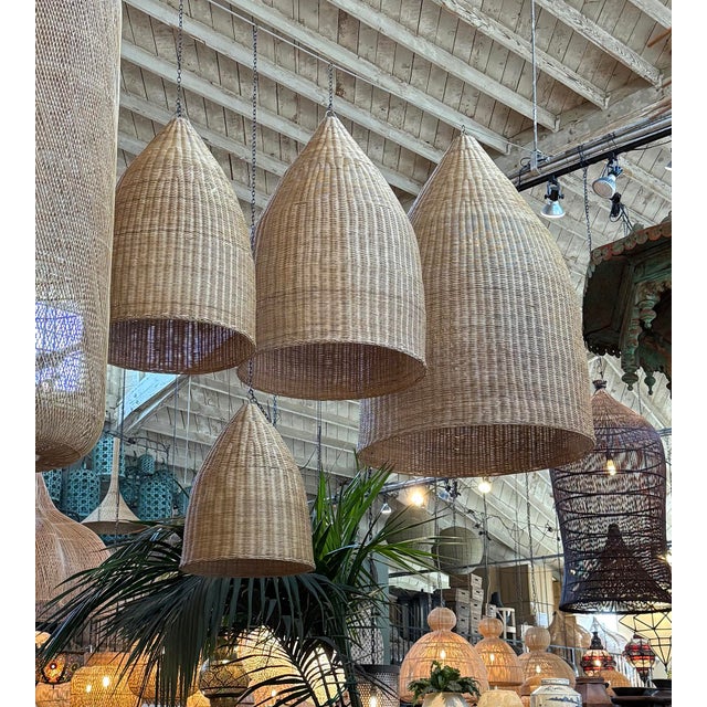 Wood Coastal Organic Modern Raw Wicker Pod Pendant Light Medium For Sale - Image 7 of 9