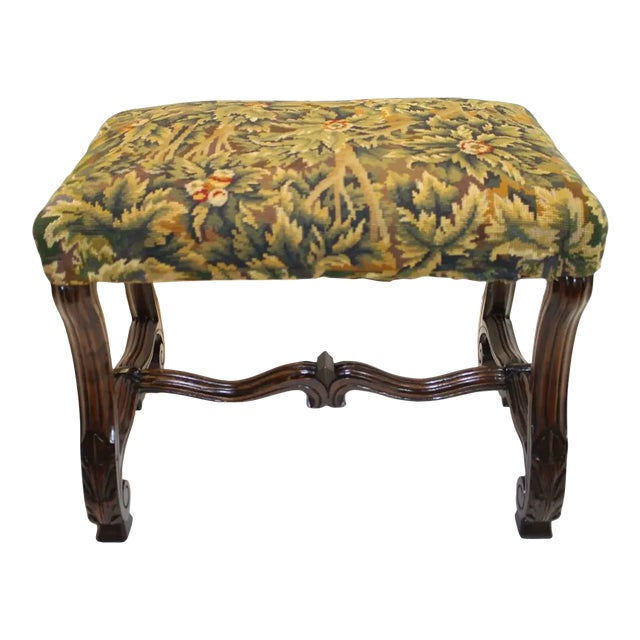 Early 20th Century French Window Hall Bench Covered in Colorful Tapestry For Sale