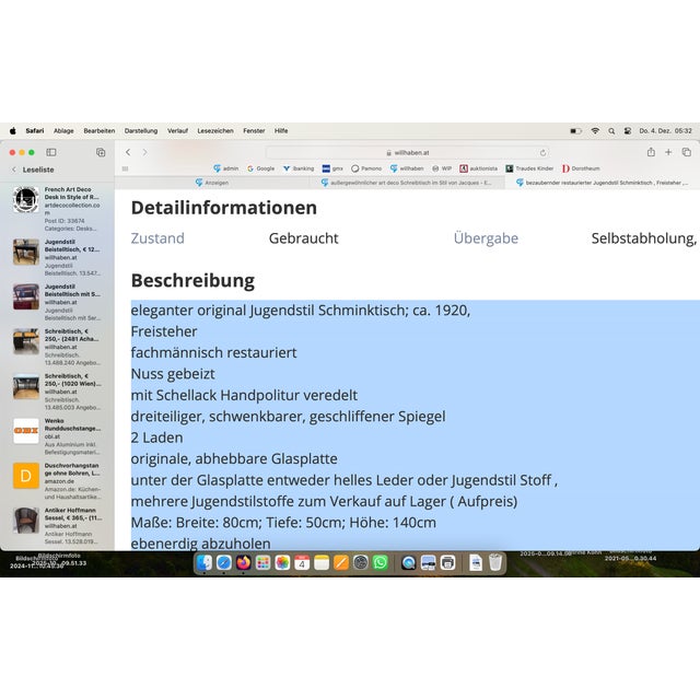 Art Nouveau Dressing Table with Three-Part Mirror, 1920s For Sale - Image 9 of 15