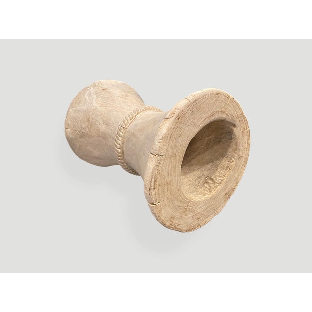 2010s Andrianna Shamaris Hourglass White Washed Teak Wood Side Table or Stool For Sale - Image 5 of 5