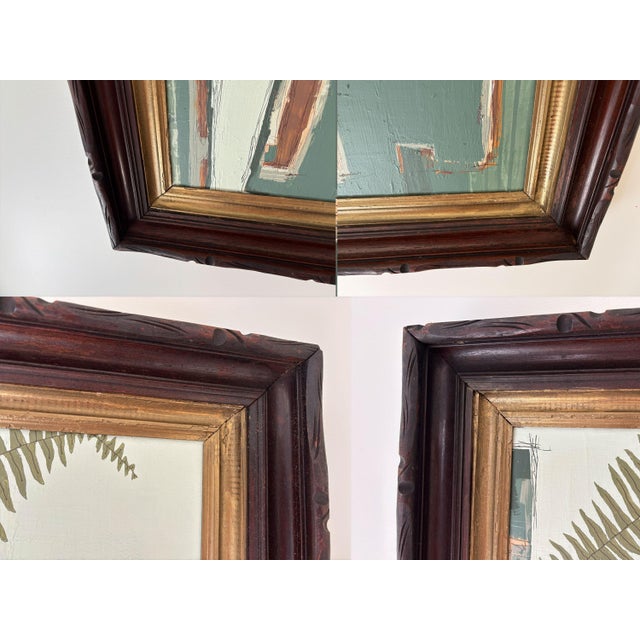 “Cabin Fern" Green Abstract Art in Antique Frame, Transitional Living Room Art by JTS For Sale - Image 11 of 11