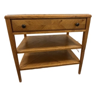 Theodore Alexander Oak Parquetry Nightstand / Side Table With Drawer and Two Shelves For Sale