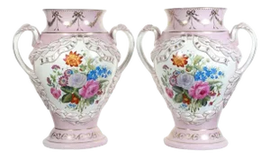 French Floral Vases Porcelain Urns from Sevres, Set of 2