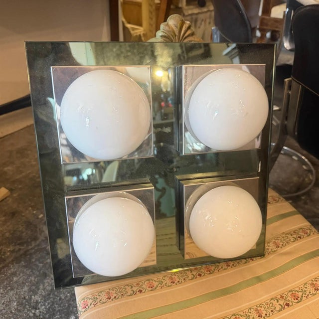 Metal A 1970s Space Age Square Chromed Metal and Glass Italian Ceiling Light by Veca For Sale - Image 7 of 15