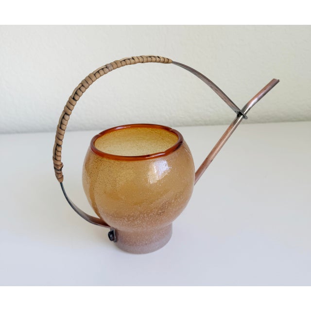 Italian Copper, Blown Glass, & Rattan Watering Can For Sale - Image 9 of 10