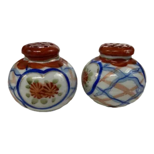 Small Porcelain Imari Salt and Pepper Shakers a Pair