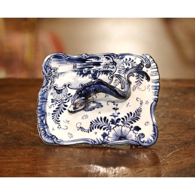 Early 20th Century Royal Bonn Delft Faience Sardine Dish With Dolphin Handle For Sale - Image 9 of 13