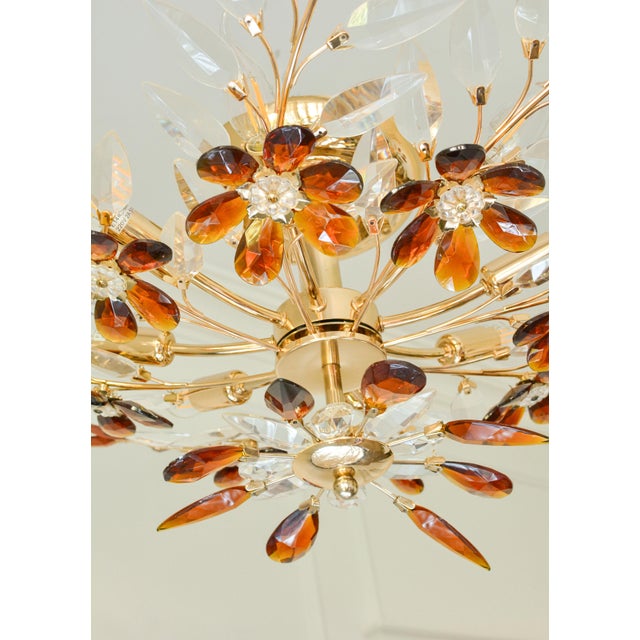 1970s 1970s Large Amber Crystal Flower Chandelier, Maison Baguès Style, 8-Light For Sale - Image 5 of 8