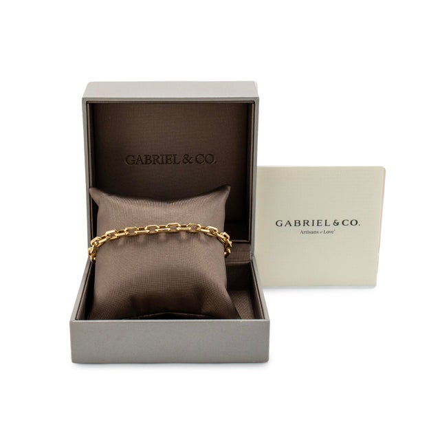 Gold Men’s Gabriel & Co 5.50mm 14k Yellow Gold Solid Chain Faceted Link Bracelet For Sale - Image 8 of 8