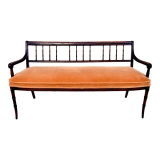 English Regency Saber Leg Open Settee in Mohair For Sale