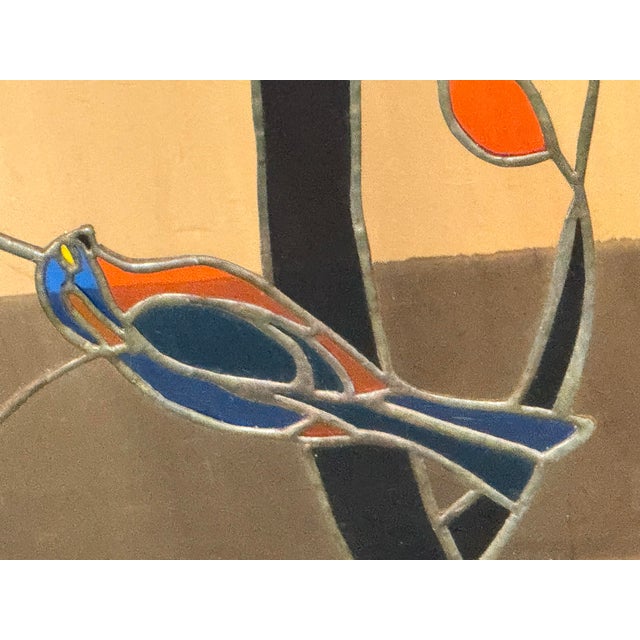Orange Tori Framed Stained Glass Wood Panel With Leaves, Vintage For Sale - Image 8 of 12