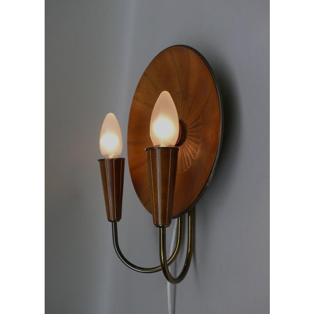 Sunburst Wall Light in Wood & Brass from Temde, 1950s For Sale - Image 10 of 18