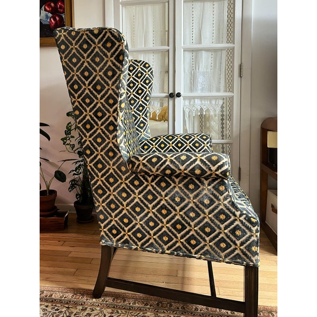 Chippendale Custom Bench-Made Chippendale Cut-Velvet Wingback Armchair – Estate Piece For Sale - Image 3 of 10