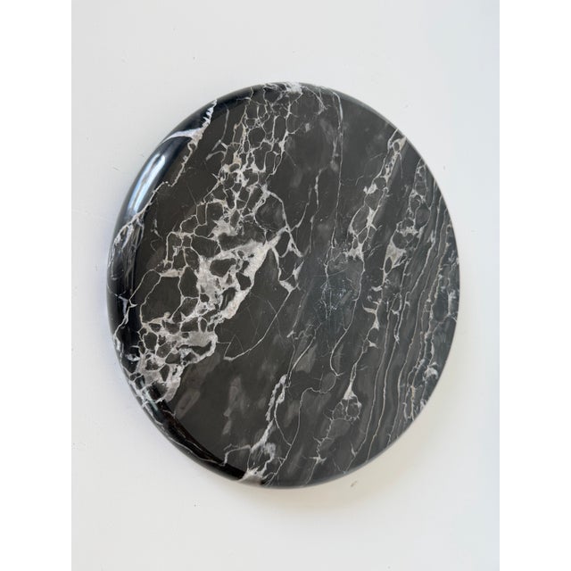 1980’s Vintage Carved Green Marble Abstract Sculpture on Black Marble Base, Unsigned For Sale - Image 9 of 12