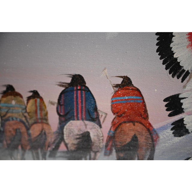 Johnny Yazzie (Navajo/Diné) "Moonlit Plains Riders" Original on Canvas (1993) - Spiritual Landscape For Sale - Image 4 of 6