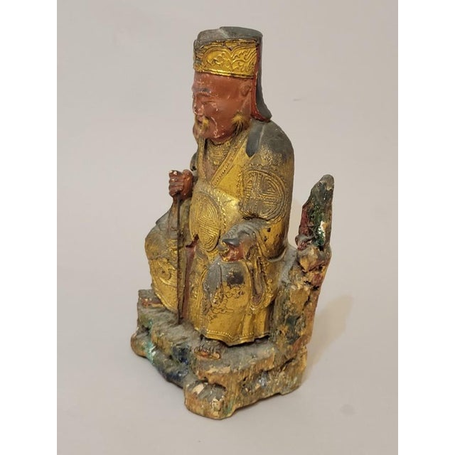 Early 19th C. Chinese Qing Gilt Lacquer Carved Wood Daoist Temple Deity Figure For Sale - Image 11 of 13