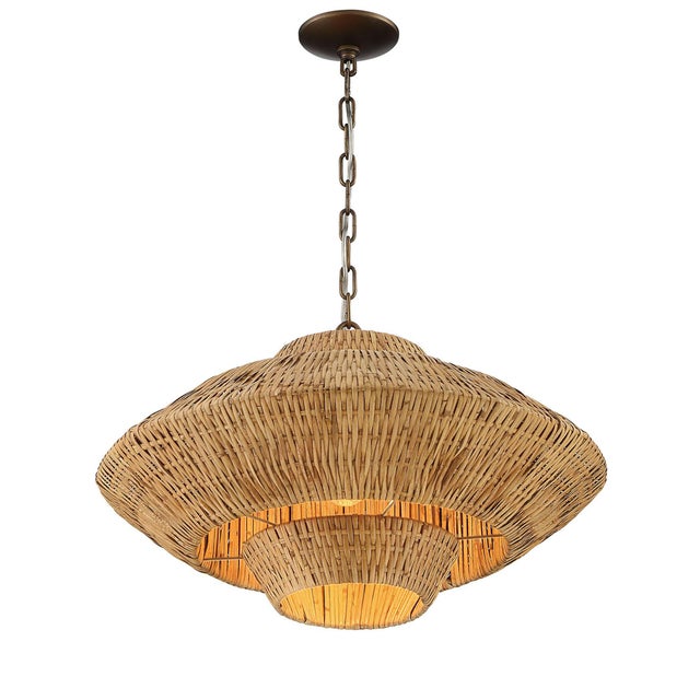 Contemporary Luca Single-Light Rattan 3-Tier Chandelier For Sale - Image 3 of 8