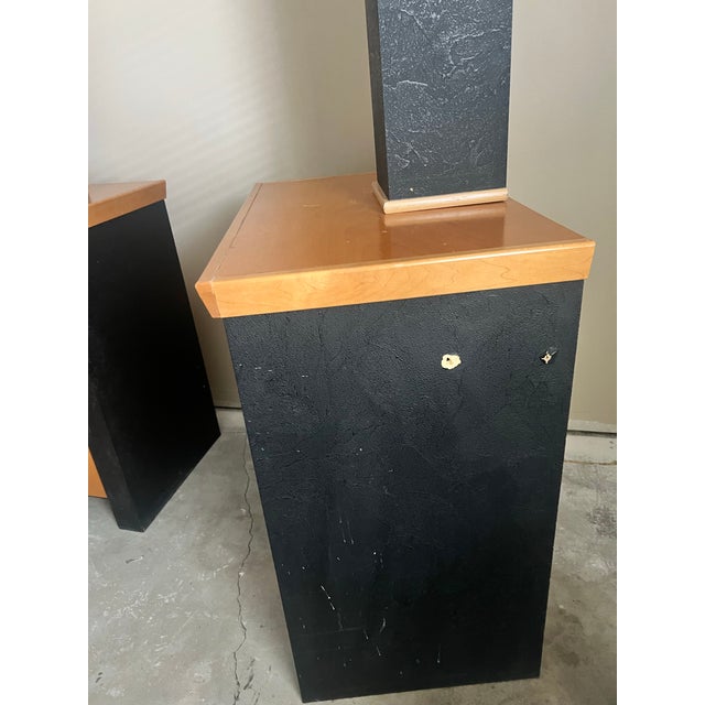 Tan Late 20th Century Postmodern Blond Wood and Black Lacquered Nightstands With Glass Display Shelves - A Pair For Sale - Image 8 of 12