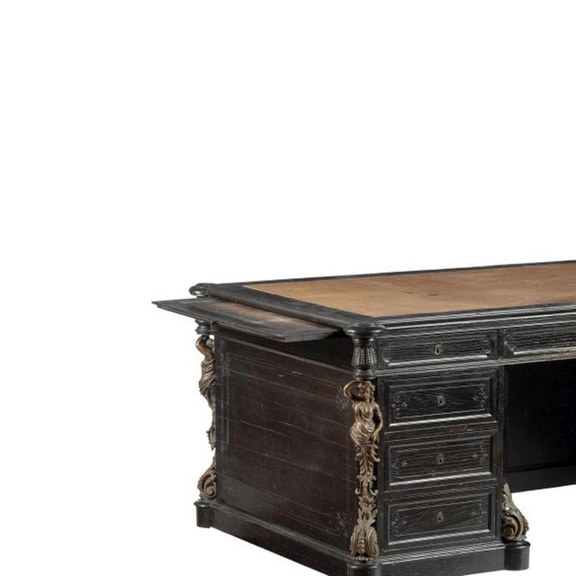 Furniture - Napoleon III Desk - 19th Century. Made of oak, from the 19th century, this desk has eight drawers and one...