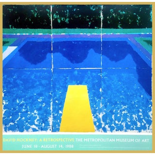 1988 Original David Hockney Pool With Three Blues Museum Exhibition Lithograph Poster, Framed For Sale
