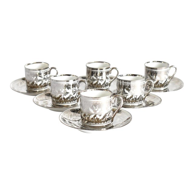 Georgian Silver Luster Coffee Cups & Saucers - Service for 6 For Sale