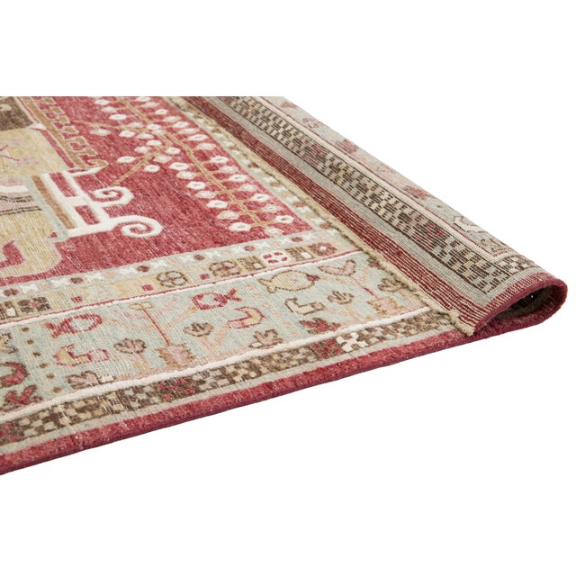 8 X 10 Apadana's Modern Samarkand Style Handmade Indian Wool Rug in Red For Sale - Image 4 of 11