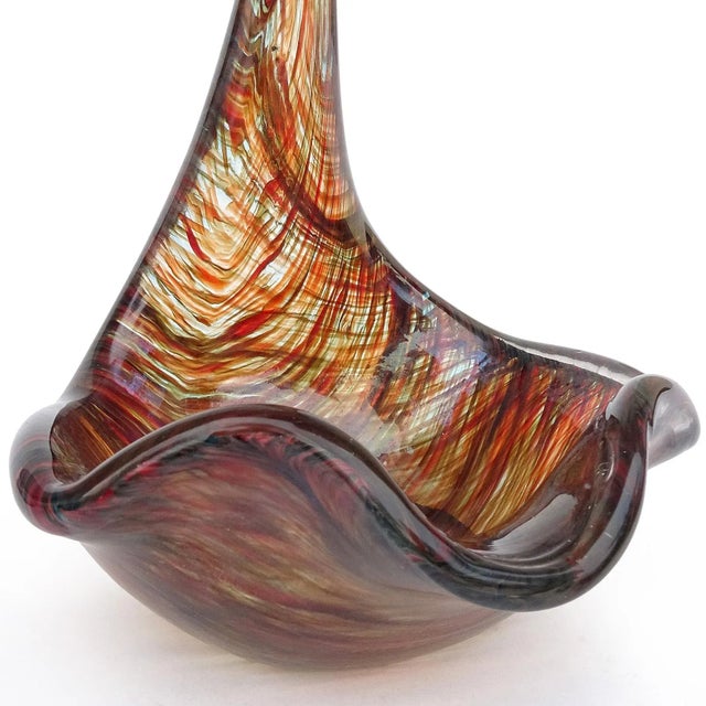 Glass Dino Martens Murano Vintage Variegato 1954 Aurene Iridescent Italian Art Glass Sculptural Rooster Bird Bowl For Sale - Image 7 of 13