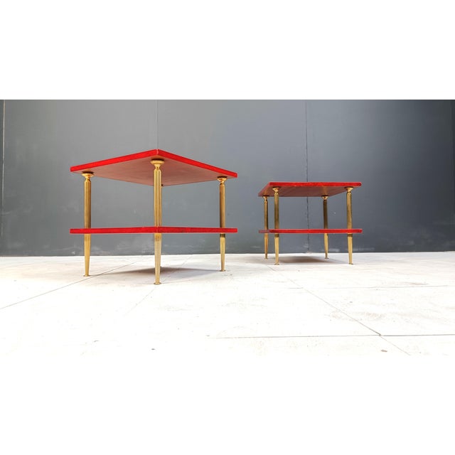 Two Tier Lacquered Goatskin Side Tables attributed to Aldo Tura, 1960s, Set of 2, in Very Good conditions. Designed 1960...