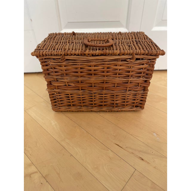 Brown Vintage Brown Wicker Basket Truck Picnic Basket Storage For Sale - Image 8 of 10