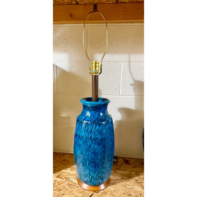 Grande Drip Glaze Cobalt Blue Studio Pottery Ceramic turned pottery lamp. Stunning Artistry piece! Beautiful...