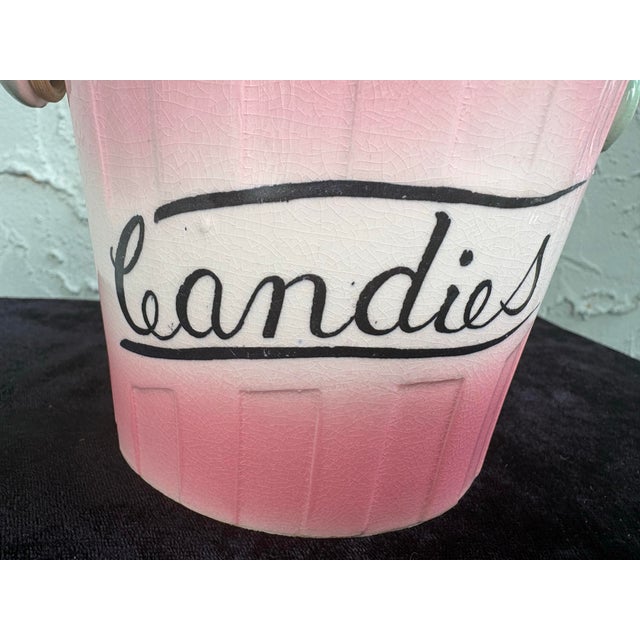 Vintage Hand-Painted Ceramic Candy Bucket With Wrapped Handle, Pink Ombre Finish For Sale In Orlando - Image 6 of 11