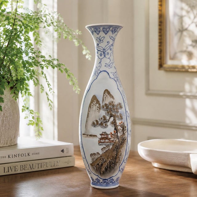 Vintage Jingdezhen Chinese Eggshell Porcelain Landscape & Butterfly Vase With Box For Sale - Image 10 of 10