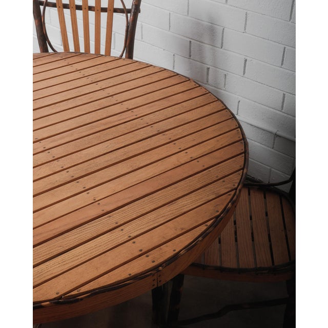Mid 20th Century Rustic Amish Hickory Adirondack-Style Round Dining Table & Chair Set of 5 For Sale - Image 4 of 8