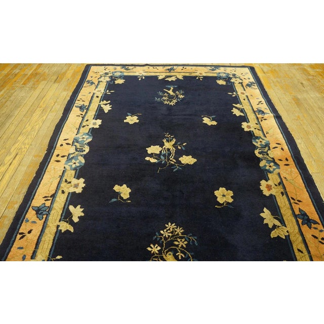 1900s Navy Floral Traditional Antique Chinese Peking Carpet Wool Knotted Rug For Sale - Image 4 of 14