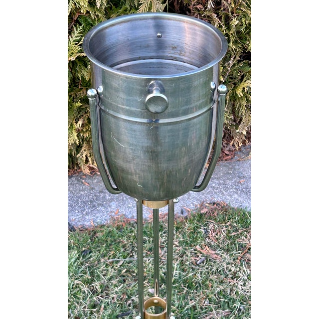 Vtg. Polished Steel and Bronze Champagne Bucket With Stand For Sale - Image 9 of 11