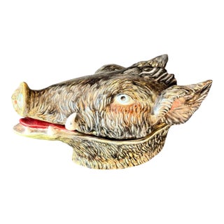 Portuguese Majolica Boar’s Head Tureen, Circa 1900 For Sale