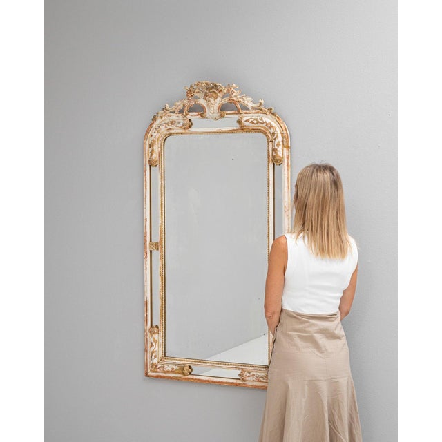 Late 19th Century 1880s French Wood White Patinated Mirror For Sale - Image 5 of 10