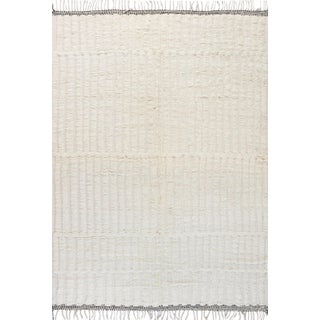 "Brique" Contemporary Moroccan Solid Cream Hand-Knotted Rug by Doris Leslie Blau For Sale