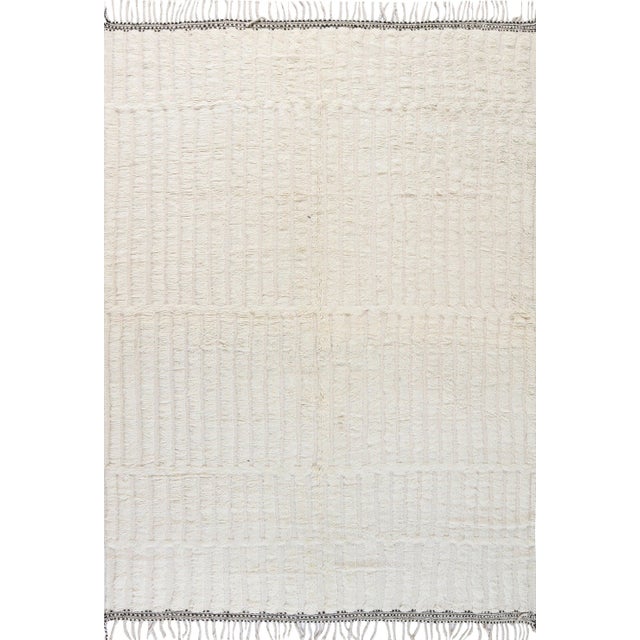 "Brique" Contemporary Moroccan Solid Cream Hand-Knotted Rug by Doris Leslie Blau For Sale