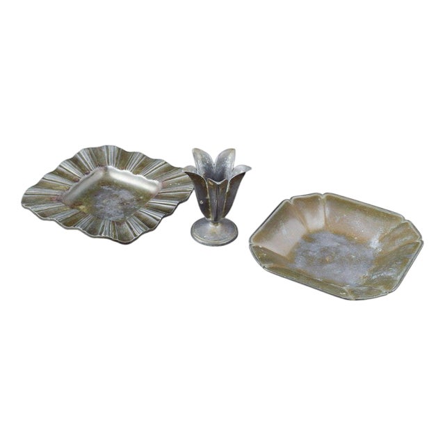 Vintage Vase and Ashtrays in Pewter by Just Andersen, 1930s, Set of 3 For Sale