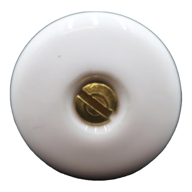 Vintage 1 In. White Ceramic Round Cabinet Knob For Sale
