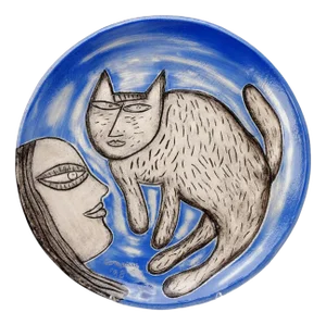 Ceramic Woman and Cat Dish by Corneille